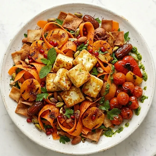 Shaved Carrot , Apricot and Halloumi Fattoush salad